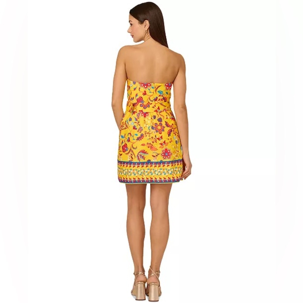 NWT Adrianna Papell Women's Sz 2 Cotton Printed O-Ring Strapless Cocktail Dress - Picture 2 of 13